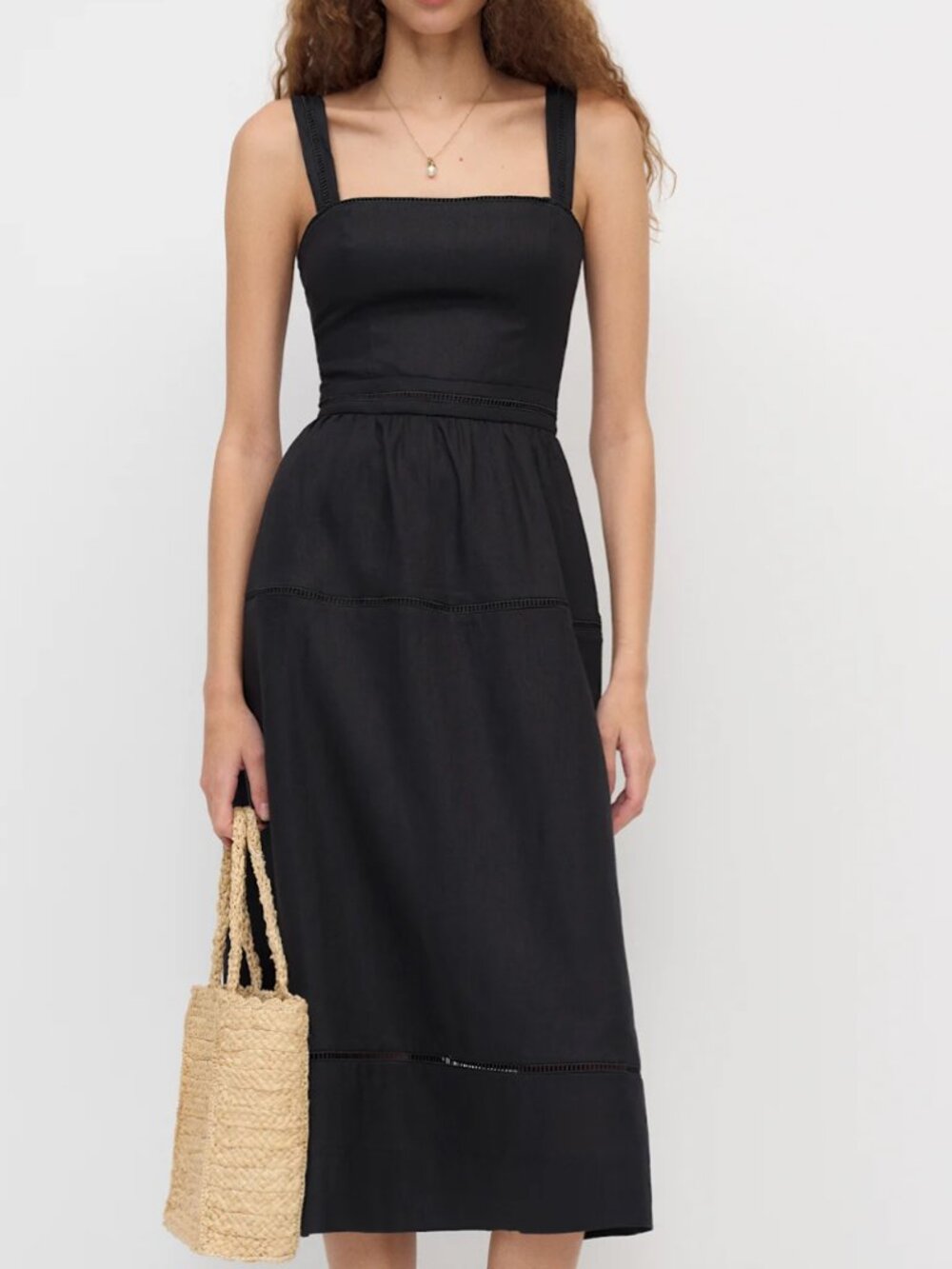 Reformation Everett Linen Dress Black - Size 10